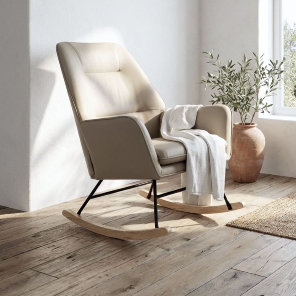 Schaukelsessel mit Holzbeinen beige 97x77x88cm - Maisons Du Monde