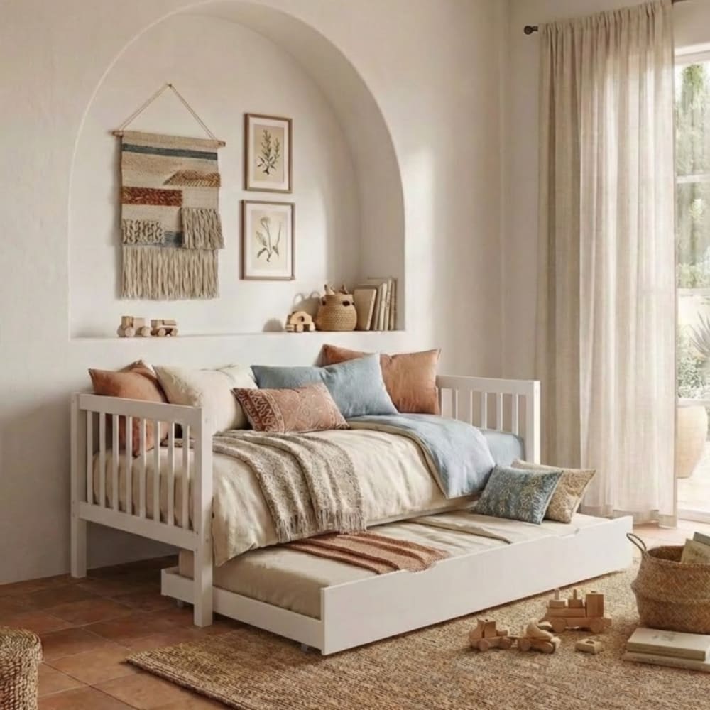 Mitwachsendes Bett + Ausziehbett Holz weiß 90x190cm - Maisons Du