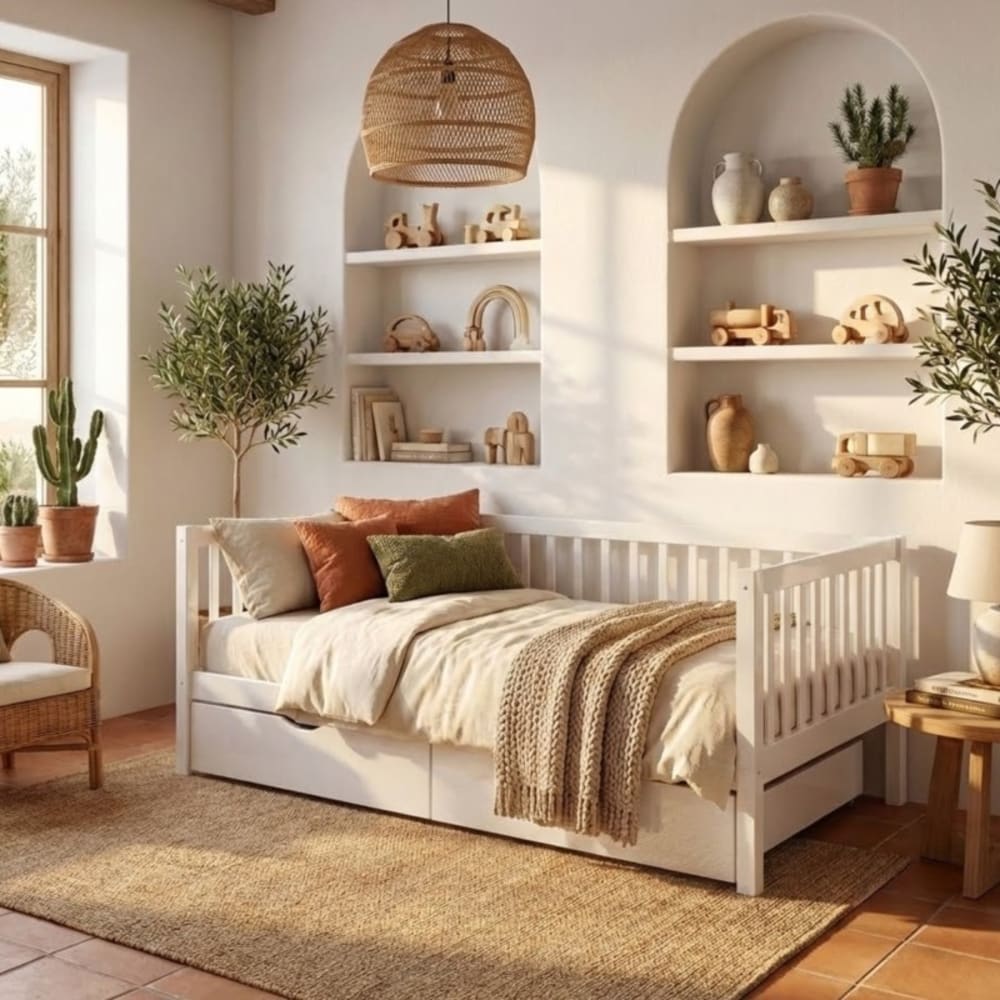 MueMue Mitwachsendes Bett + 2 Schubladen Holz weiß 90x190cm Holz Baby