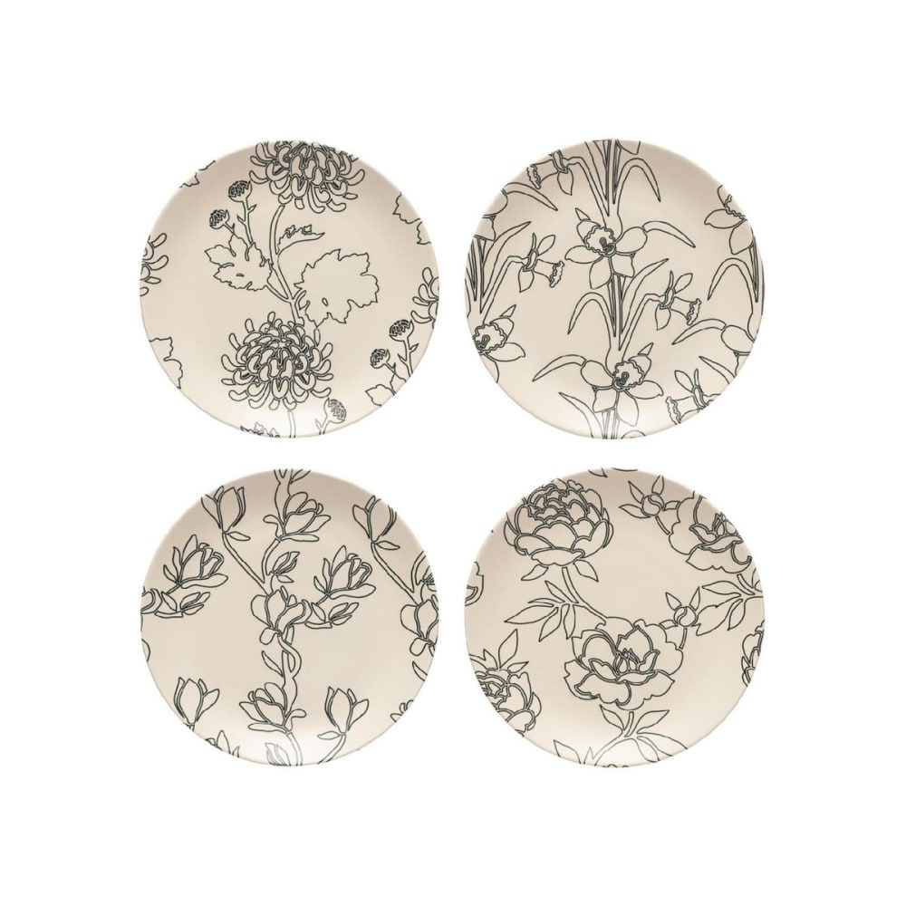 Lot de 4 assiettes à dessert en céramique à motifs