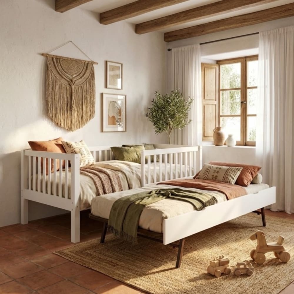 Mitwachsendes Bett + Zusatzbett 80 Holz weiß 90x190cm - Maisons