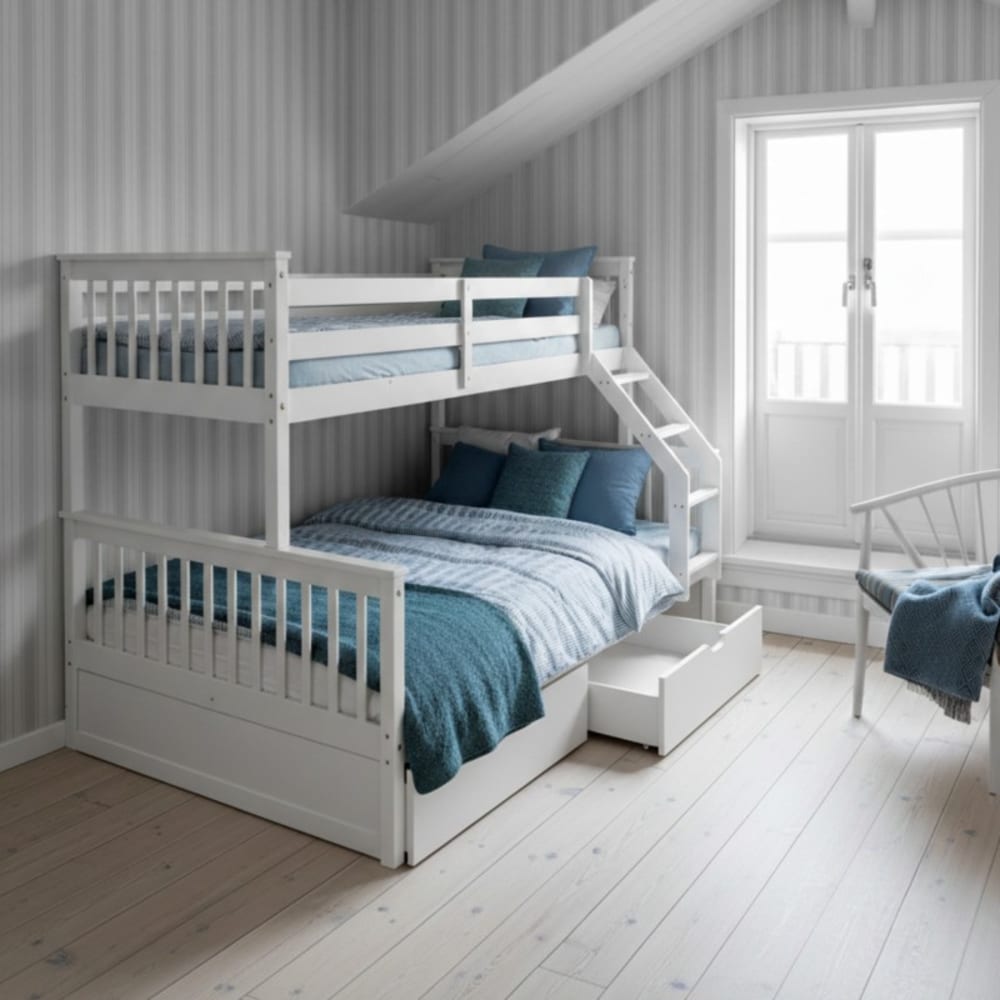 Etagenbett + 2 Schubladen Holz weiß 135x190/90x190cm - Maisons Du
