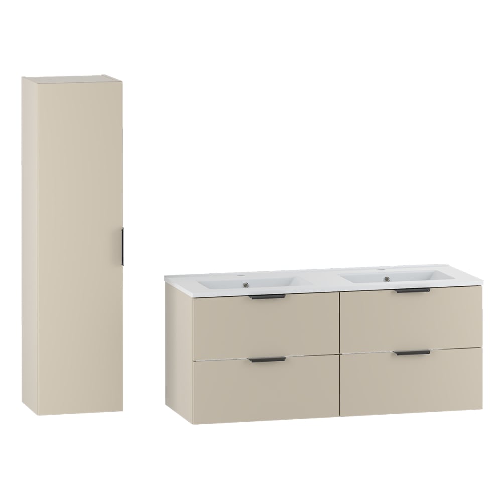 Ensemble meuble double vasque encastrée colonne stratifiés beige