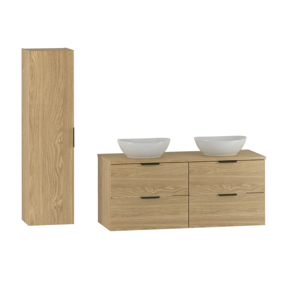 Ensemble meuble double vasque 120cm panneaux mélaminé et mdf marron