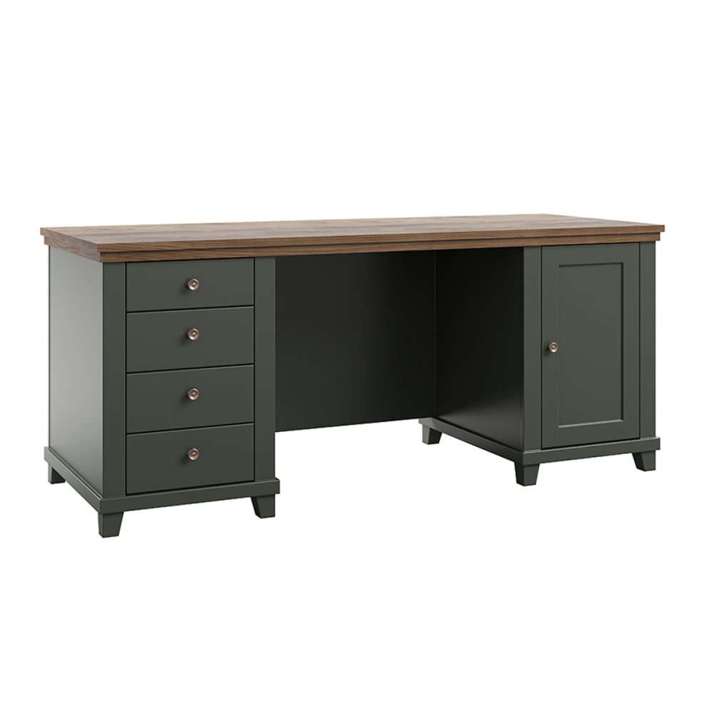 Schreibtisch Mit 4 Schubladen Und 1 TüR, GrüN Und Holzoptik, 70Cm