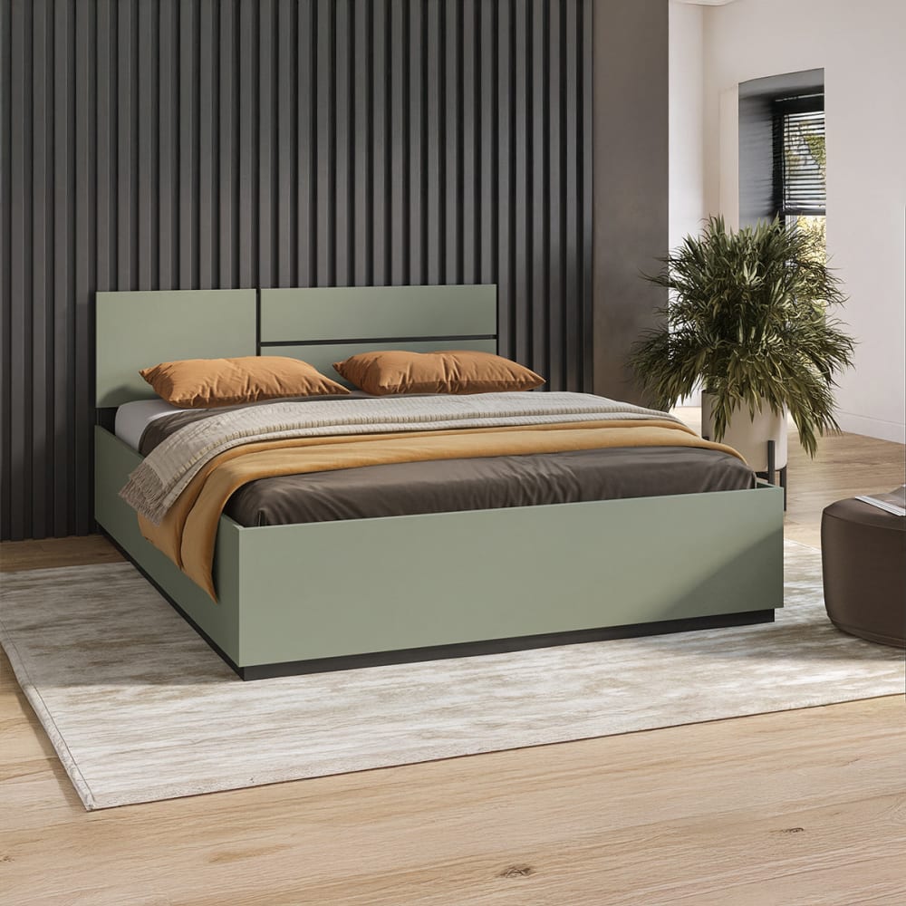 Lit coffre 160x200 sommier inclus panneaux stratifiés vert Lit coffre 160x200 sommier inclus panneaux stratifiés vert