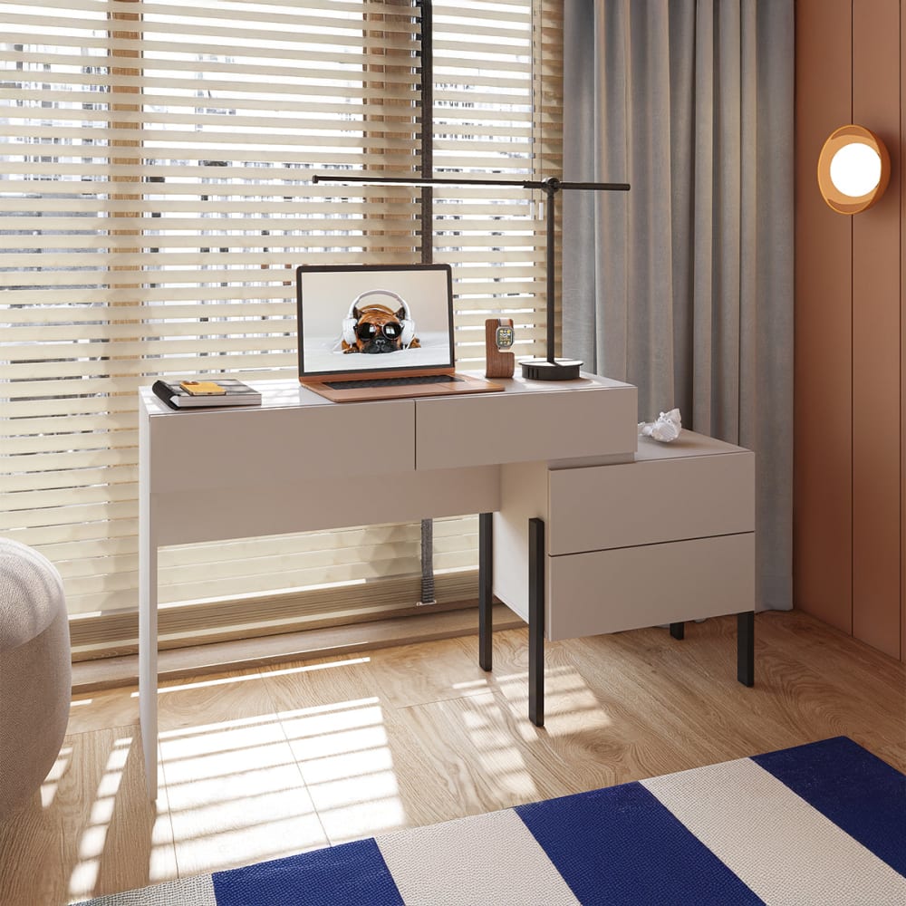 Bureau 4 tiroirs panneaux mélaminés beige