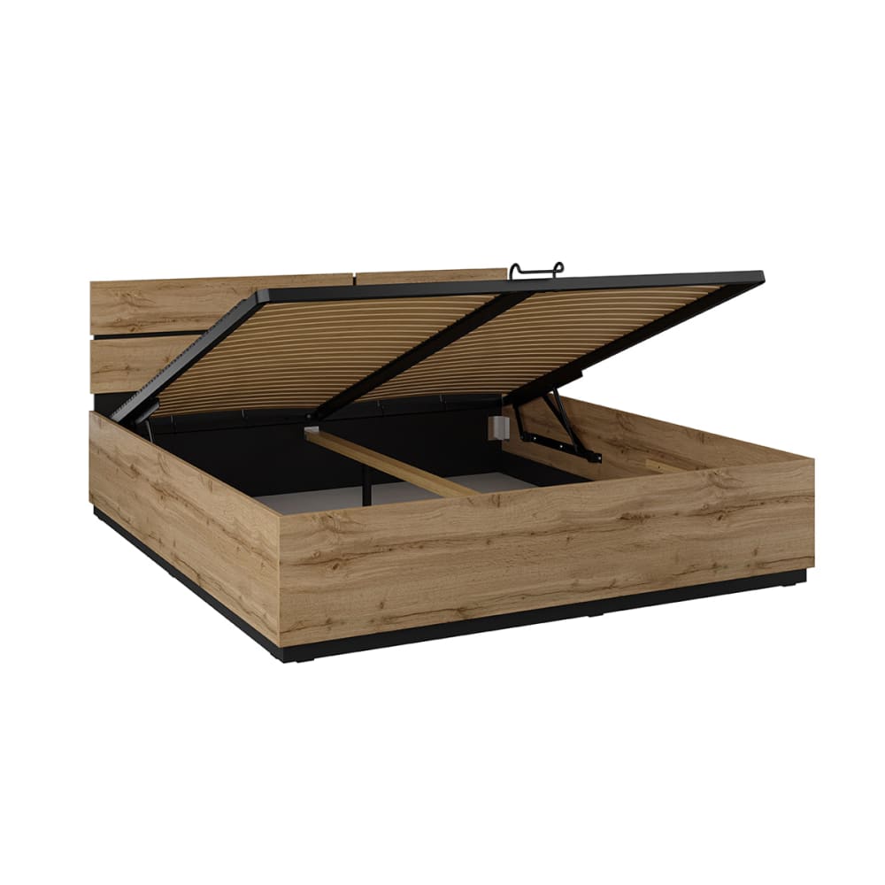 Lit coffre 180x200 sommier inclus panneaux stratifiés marron