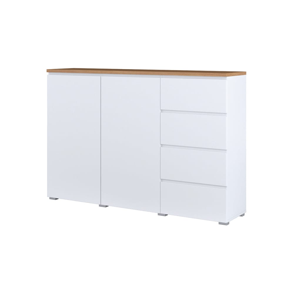 Petits meubles Sideboard 2 Türen 4 Schubladen Laminierte Platten Weiß und Holz Weiß Spanplatte