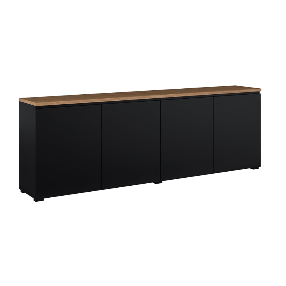 Petits meubles Sideboard 4-türig Laminierte Platten Schwarz und Holz Schwarz Spanplatte
