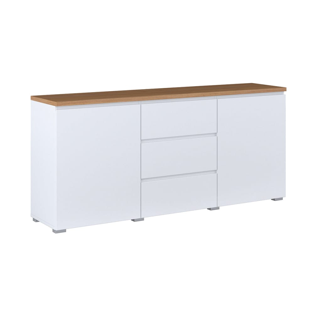 Petits meubles Sideboard 2 Türen 3 Schubladen Laminierte Platten Weiß und Holz Weiß Spanplatte