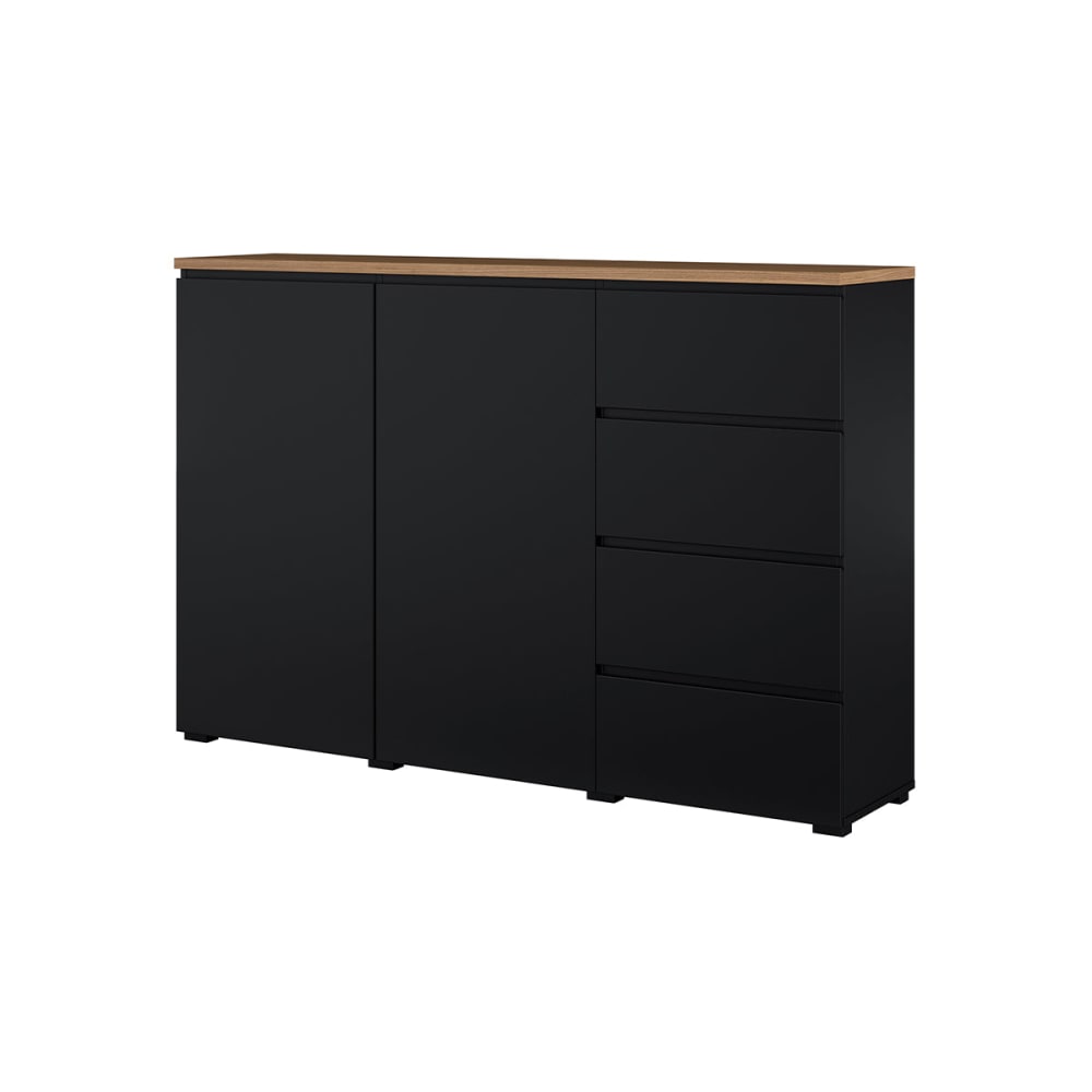 Petits meubles Sideboard 2 Türen 4 Schubladen Laminierte Platten Schwarz und Holz Schwarz Spanplatte
