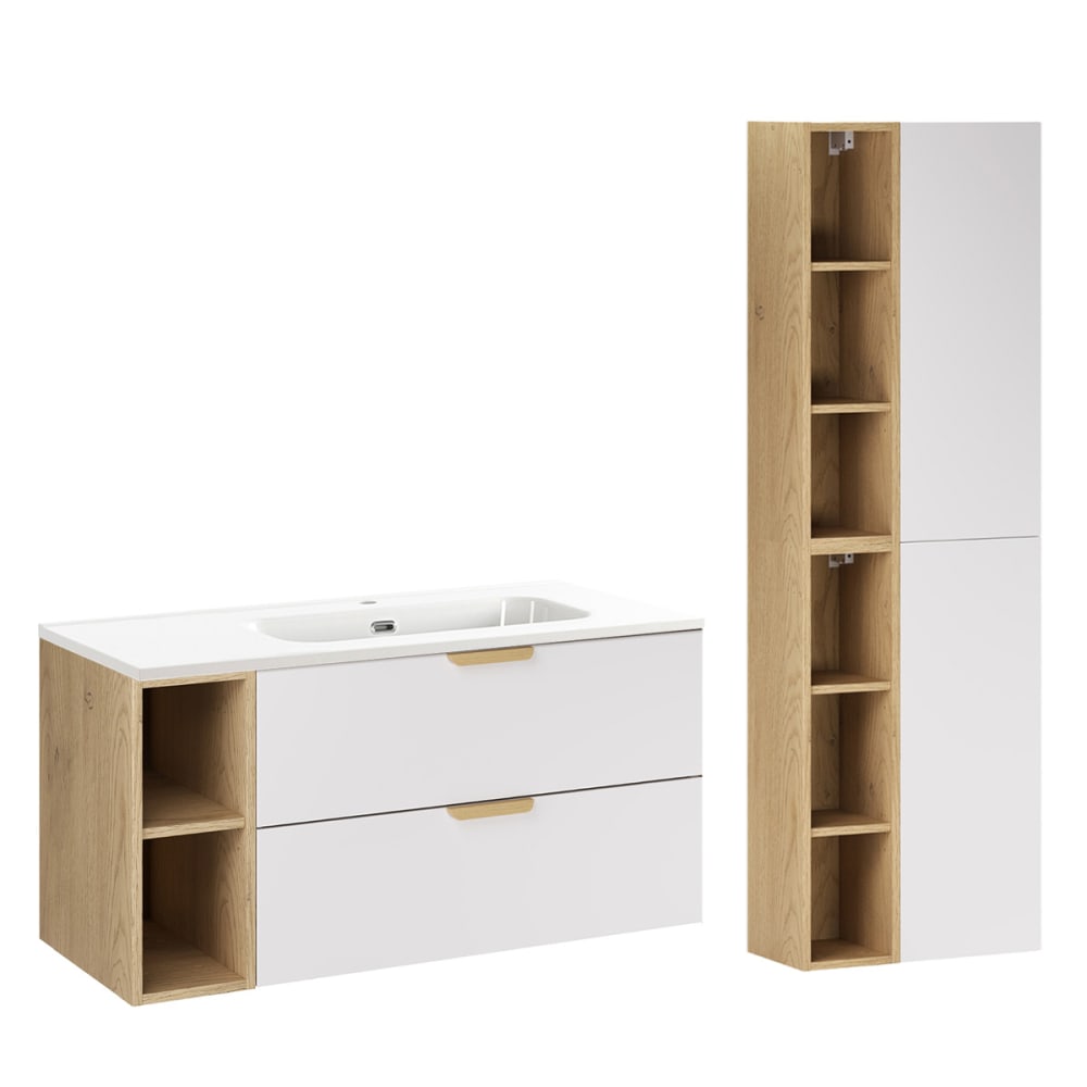 Ensemble meuble vasque encastrée droite colonne stratifiés blanc
