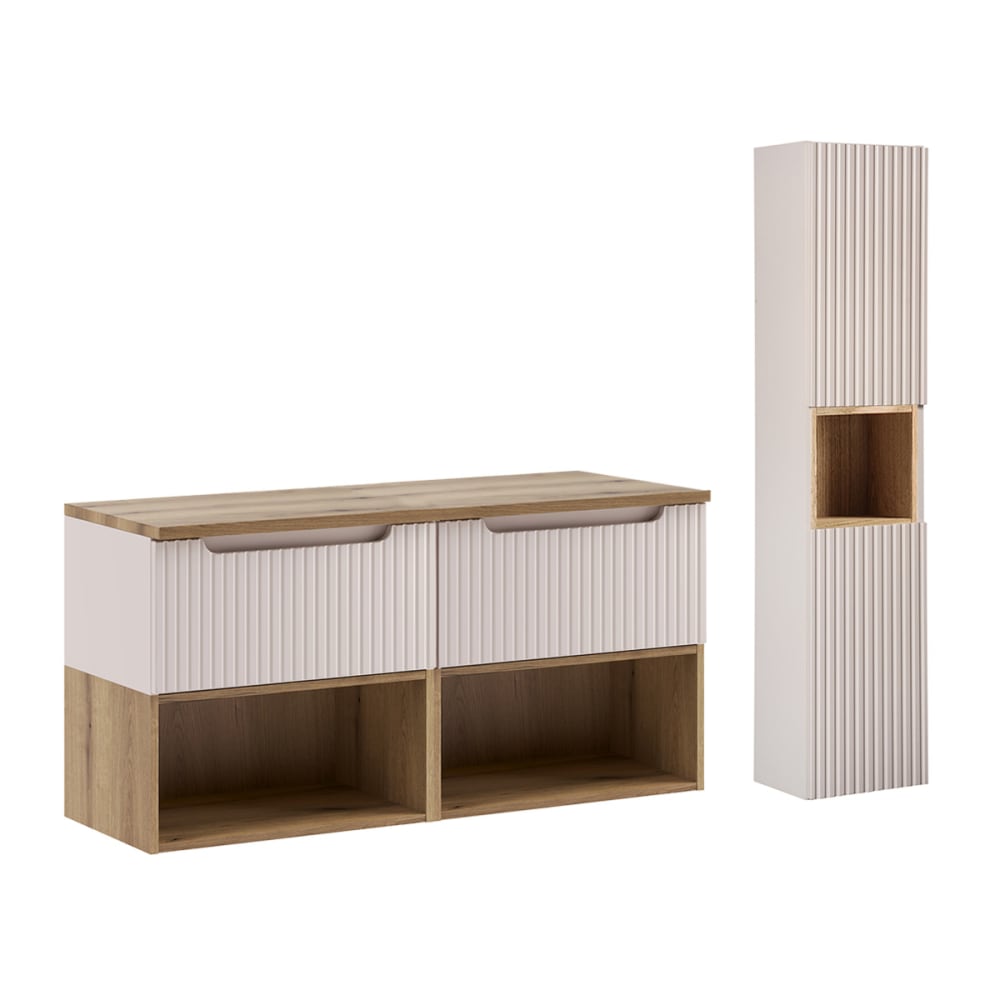 Ensemble meuble sous-vasque colonne stratifiés beige