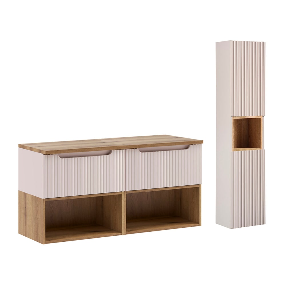 Petits meubles Set Waschtischunterschrank 120cm Laminierte Platten Kaschmir Beige Spanplatte