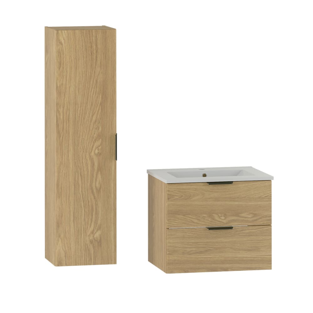 Ensemble meuble simple vasque panneaux mélaminé et mdf marron
