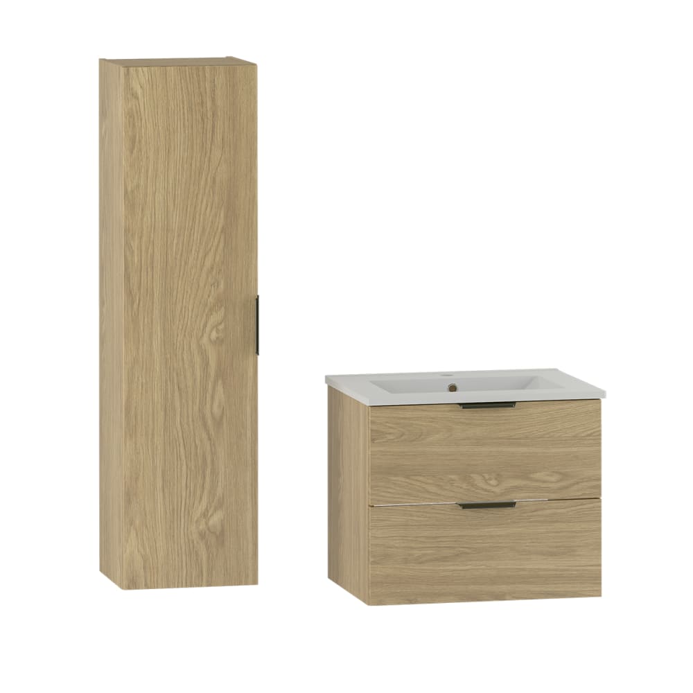 Ensemble meuble vasque encastrée colonne stratifiés beige