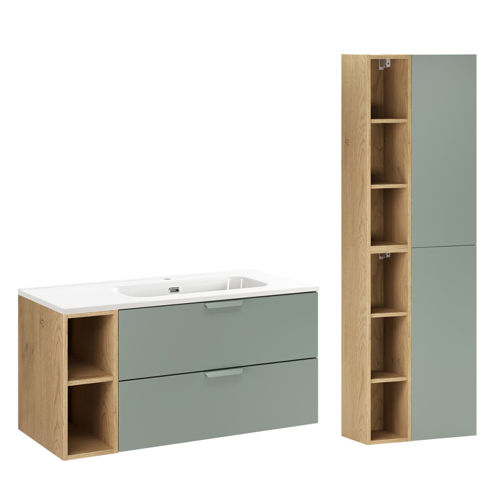Ensemble meuble vasque encastrée droite colonne stratifiés vert