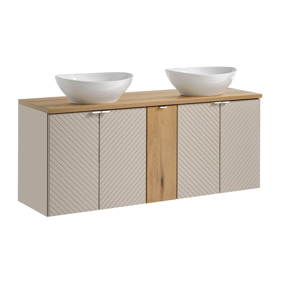 Meuble double vasque 5 portes stratifiés beige beige