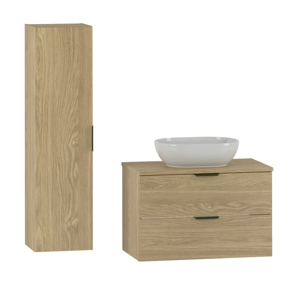Ensemble meuble vasque colonne stratifiés beige