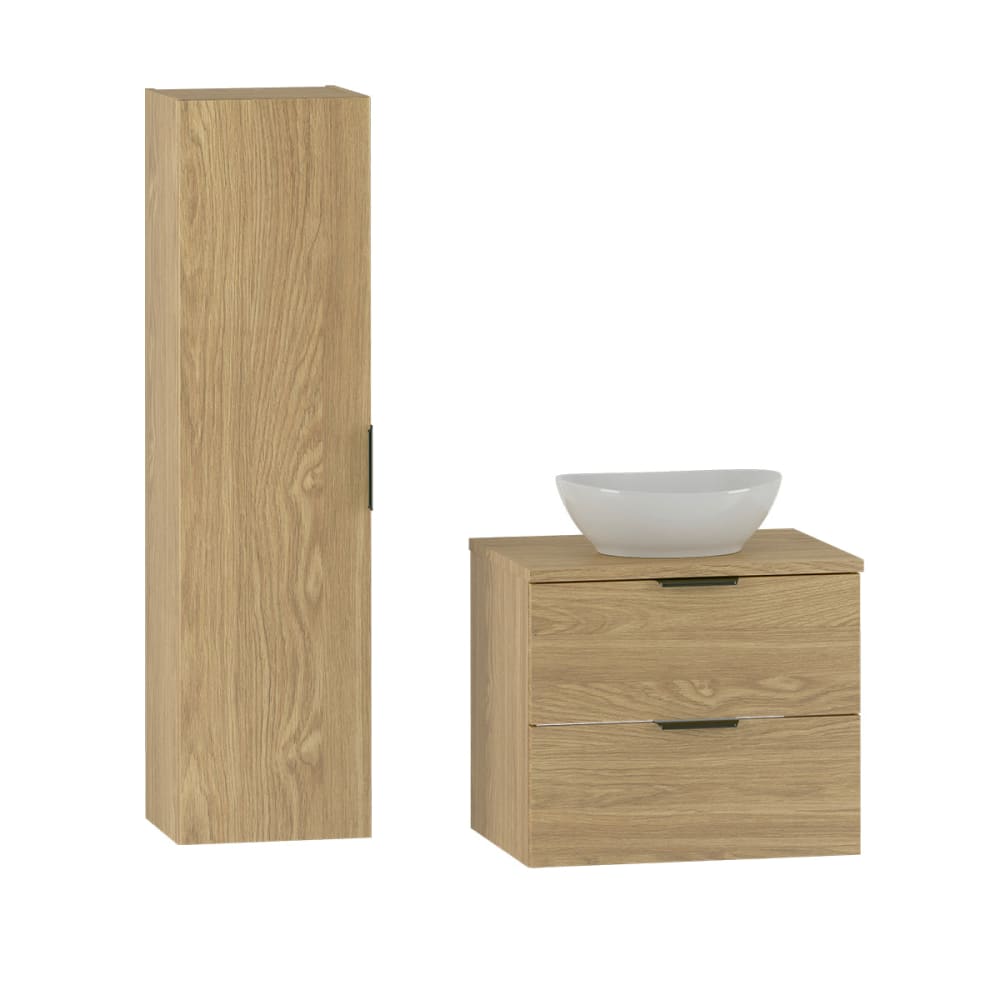 Ensemble meuble simple vasque 60cm panneaux mélaminé et mdf marron