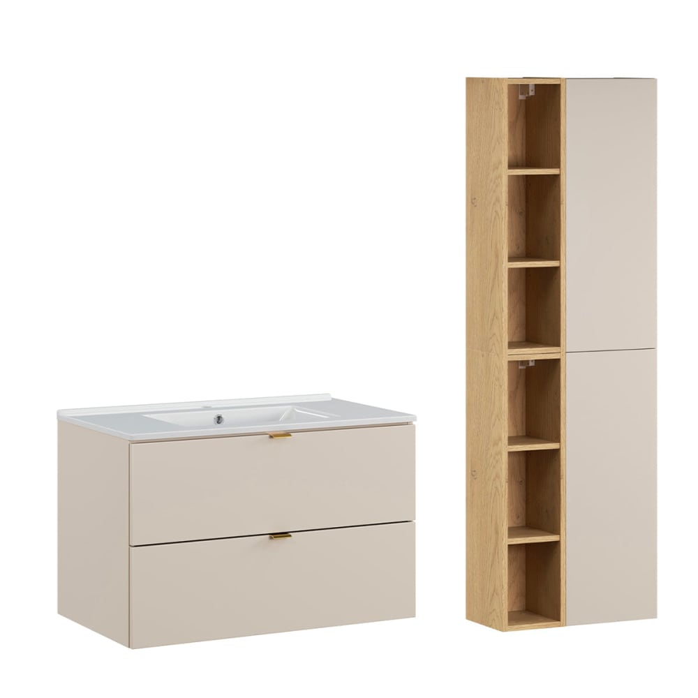 Ensemble meuble simple vasque panneaux mélaminé beige
