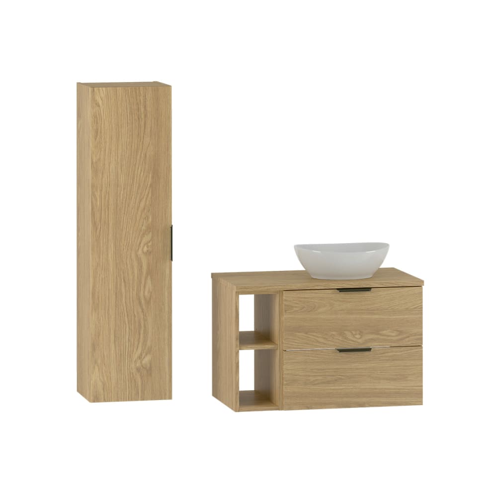 Ensemble meuble simple vasque 80cm panneaux mélaminé et mdf marron