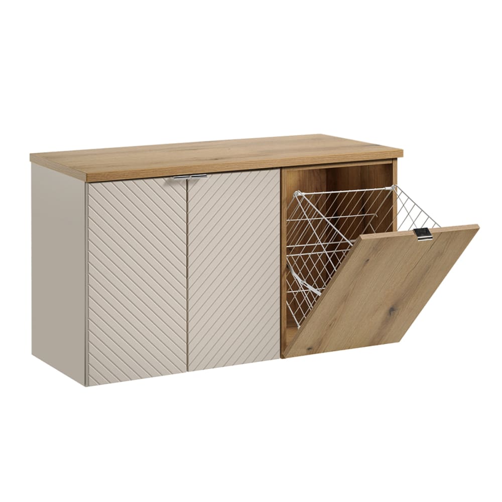 Meuble sous-vasque 2 portes panier à linge stratifiés beige beige