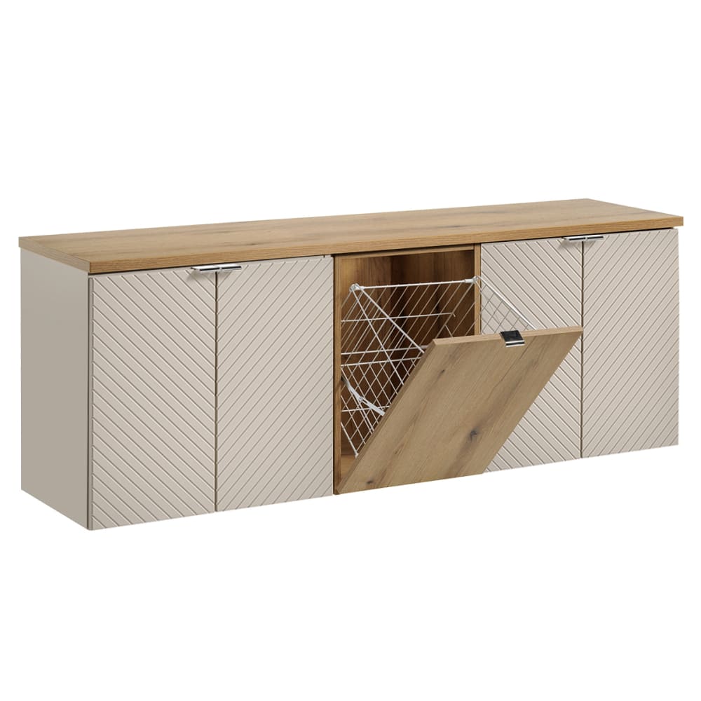 Meuble sous-vasque 1 4 portes panier à linge stratifiés beige beige