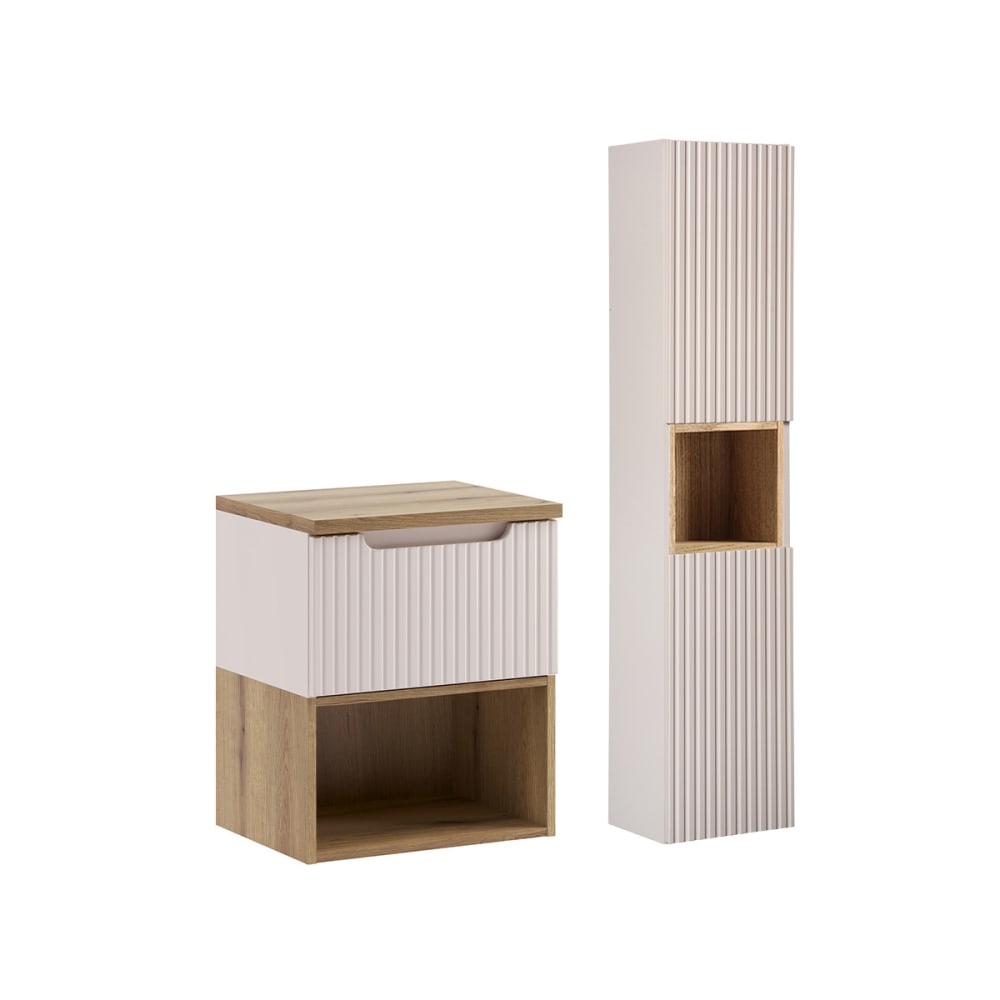 Ensemble meuble sous-vasque colonne stratifiés beige