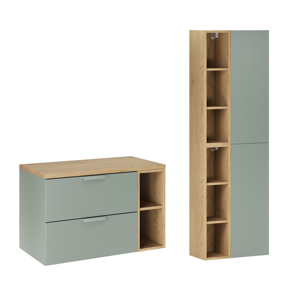 Ensemble meuble sous-vasque colonne stratifiés vert