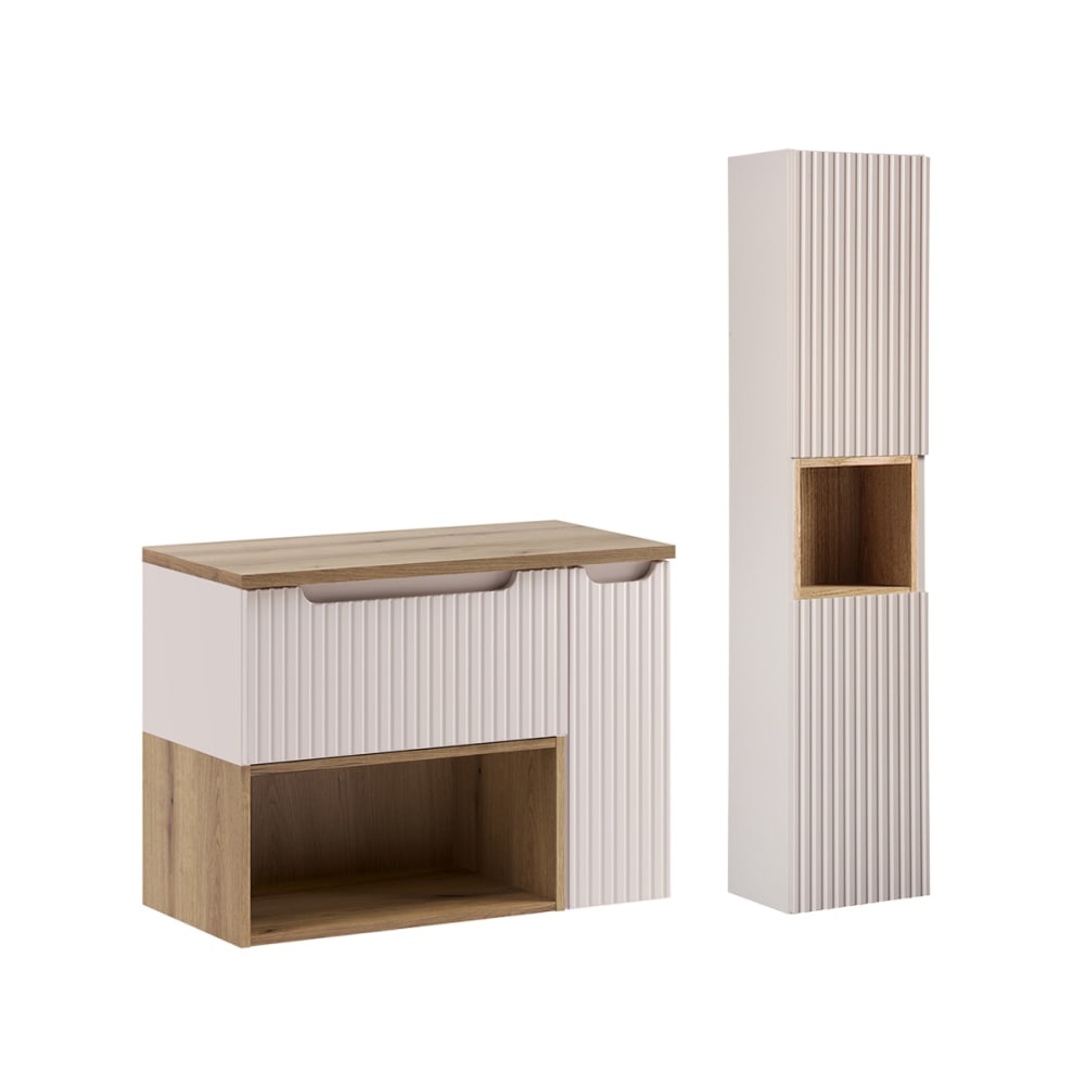 Ensemble meuble sous-vasque niche colonne stratifiés beige