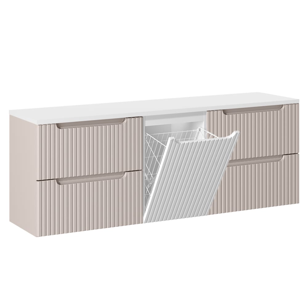 Meuble sous-vasque 1 panier à linge stratifiés beige
