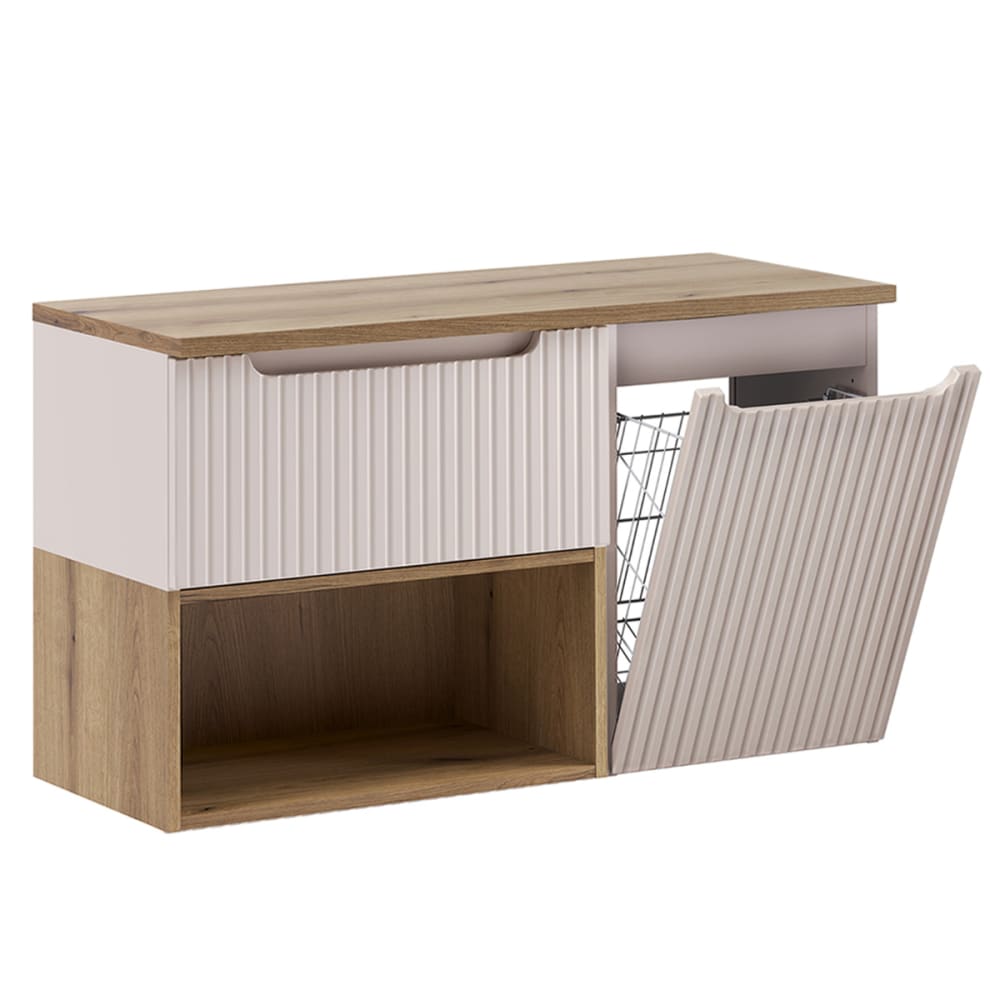 Meuble sous-vasque panier à linge stratifiés beige