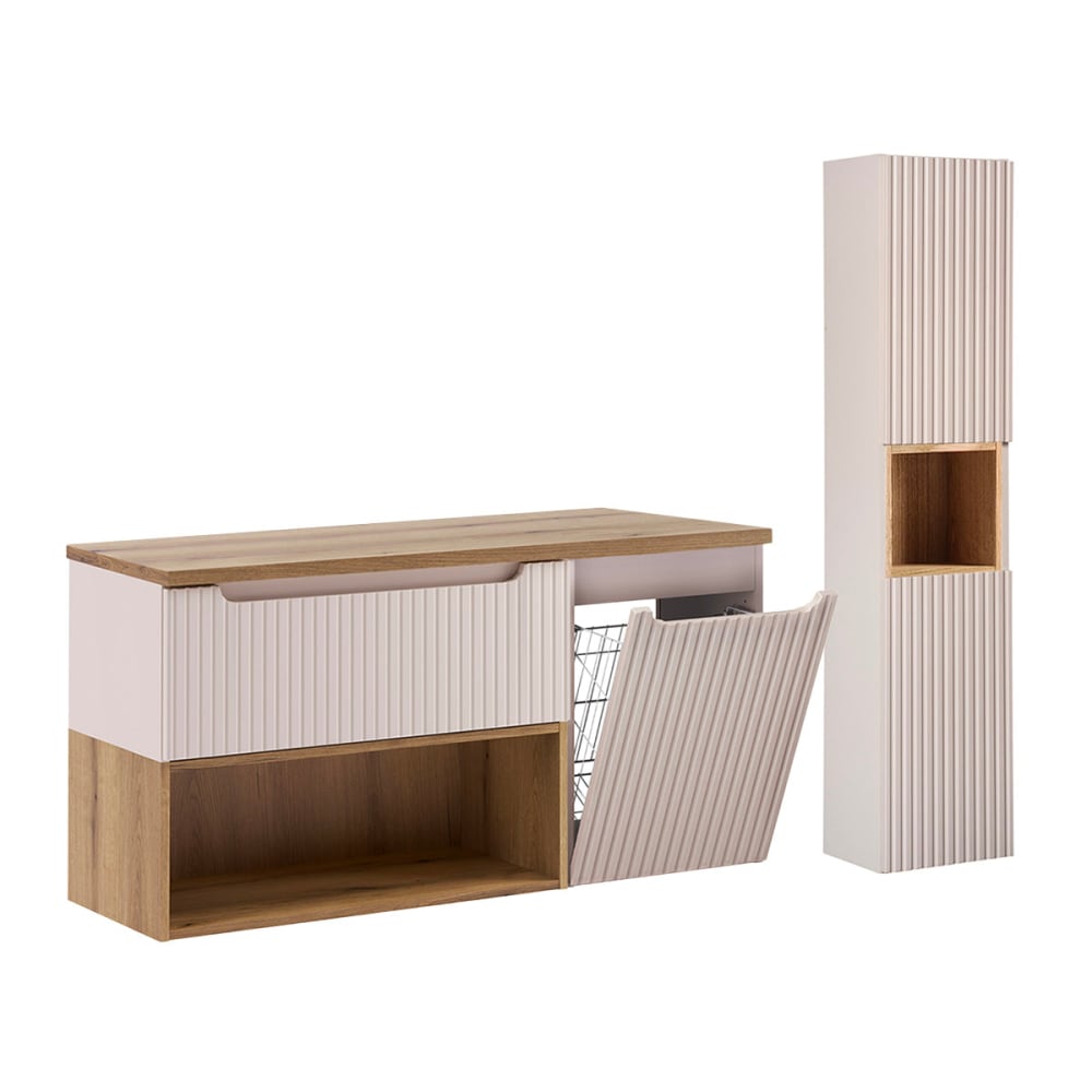 Ensemble meuble sous-vasque 120cm panneaux stratifiés beige Ensemble meuble sous-vasque 120cm panneaux stratifiés beige