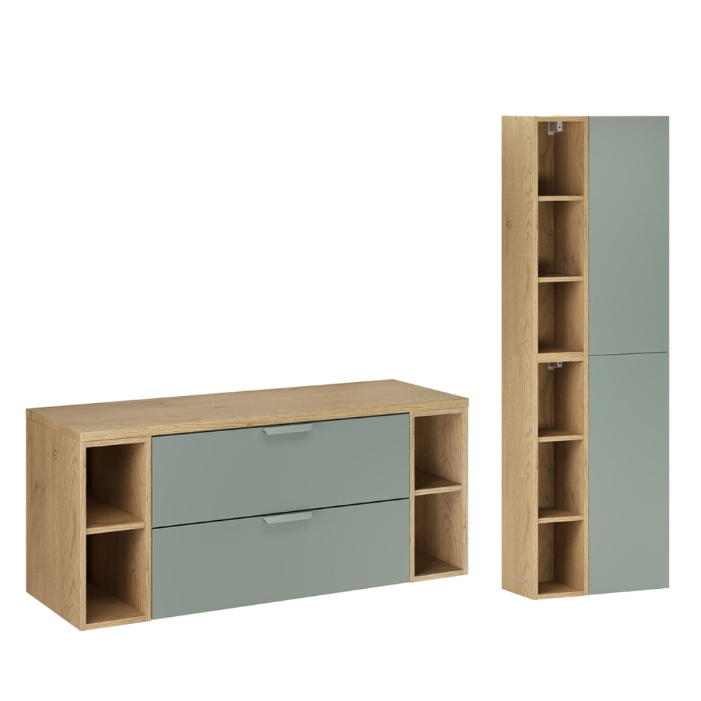 Ensemble meuble sous-vasque 4 niches colonne stratifiés vert