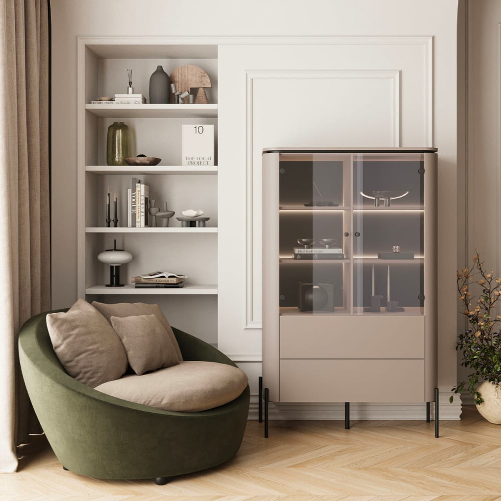 Vaisselier 2 portes 2 tiroirs junon panneaux stratifiés taupe