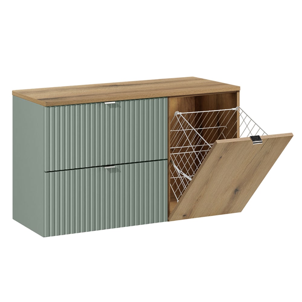 Meuble sous-vasque panier à linge stratifiés vert