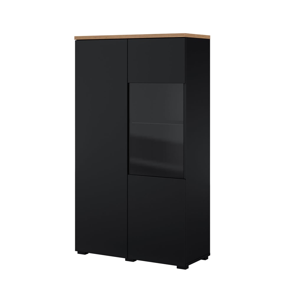 Petits meubles 2-türiger Geschirrschrank Laminierte Platten Schwarz und Holz Schwarz Spanplatte