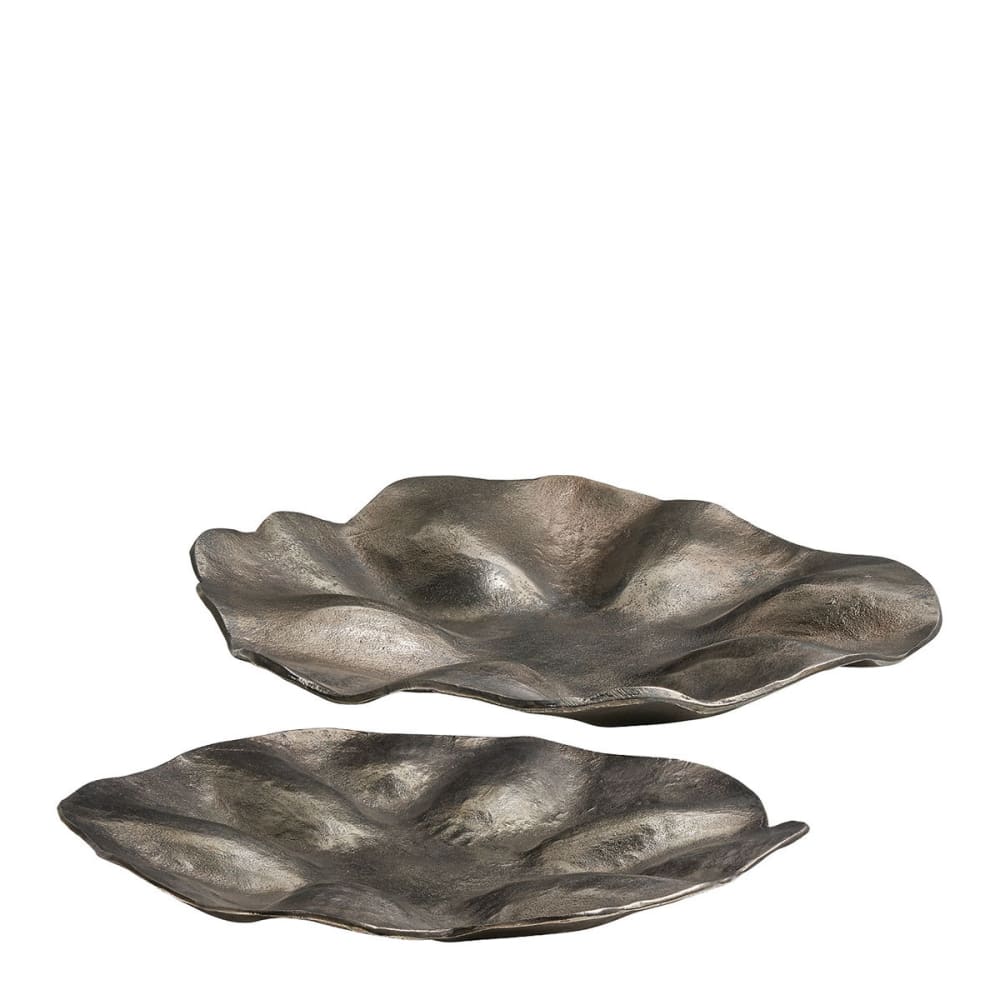 Set de 2 plateaux en métal finition nickel vieilli