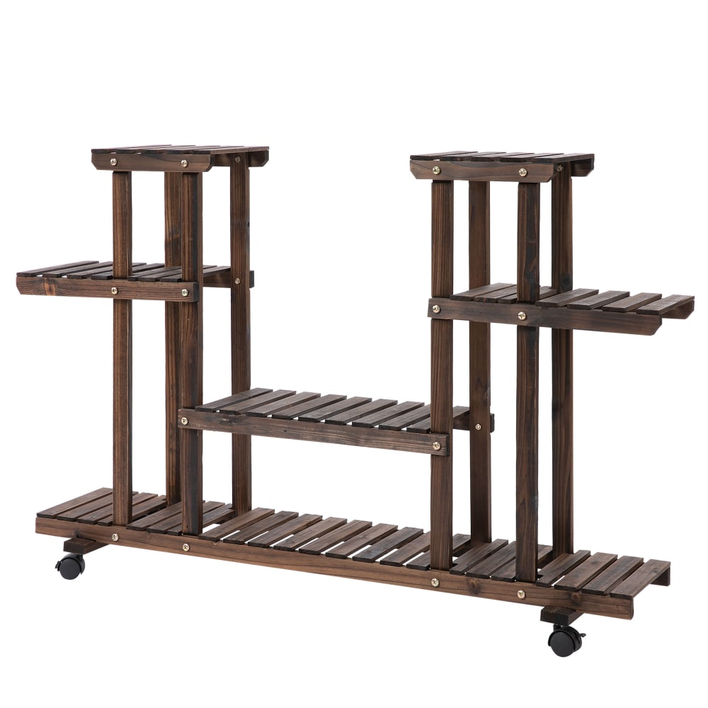 estanteria con ruedas para plantas en madera marron 123x33x80cm