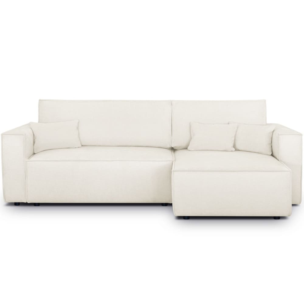 Canapé d'angle convertible 4 places en tissu chenille beige
