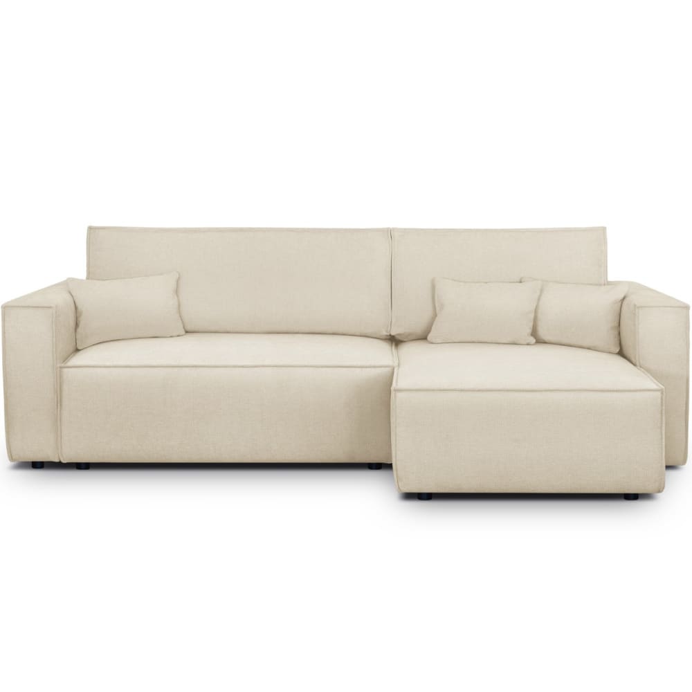 Canapé d'angle convertible 4 places en tissu chenille beige foncé