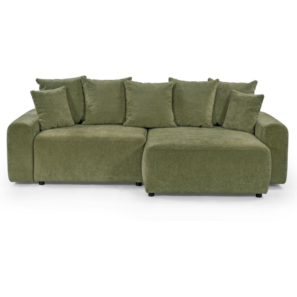 Canapé d'angle convertible réversible 4 places en tissu chenille vert