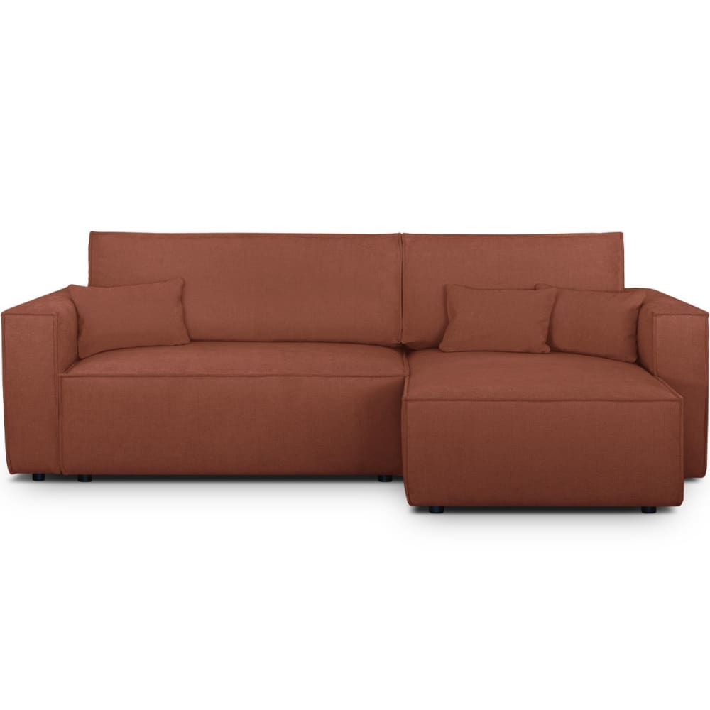 Canapé d'angle convertible 4 places en tissu chenille rouille foncé