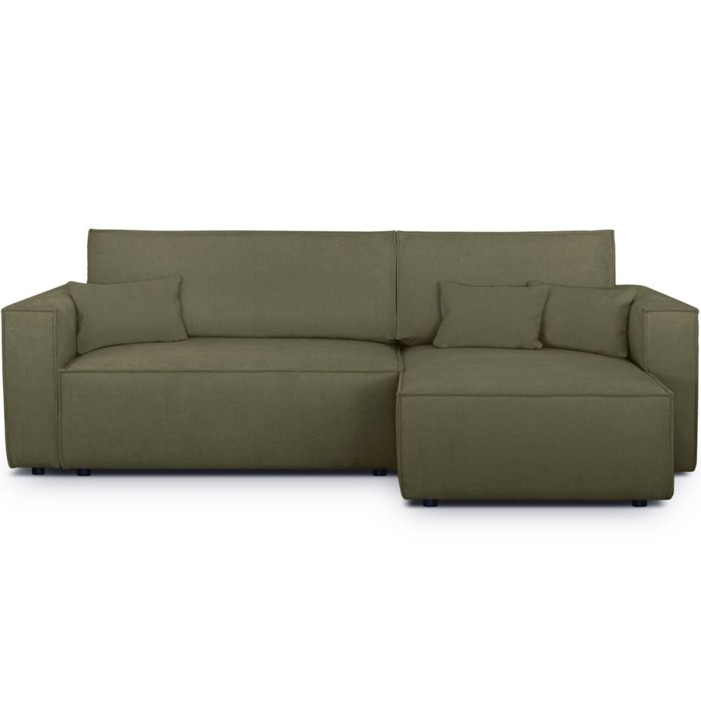 Canapé d'angle convertible 4 places en tissu chenille vert kaki