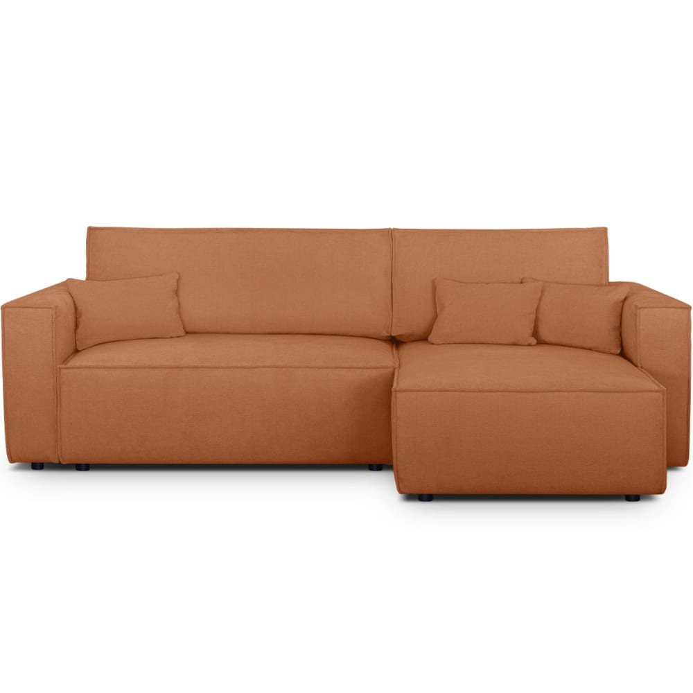 Canapé d'angle convertible 4 places en tissu chenille terracotta