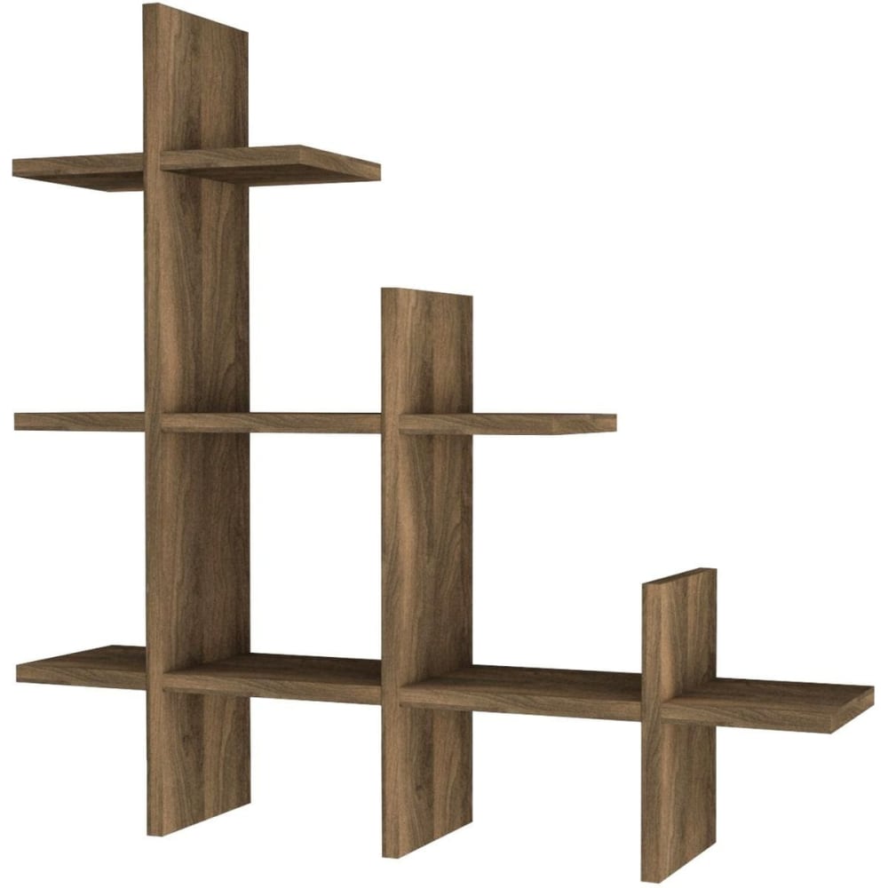 Etagère murale asymétrique 3 niveaux effet Noyer