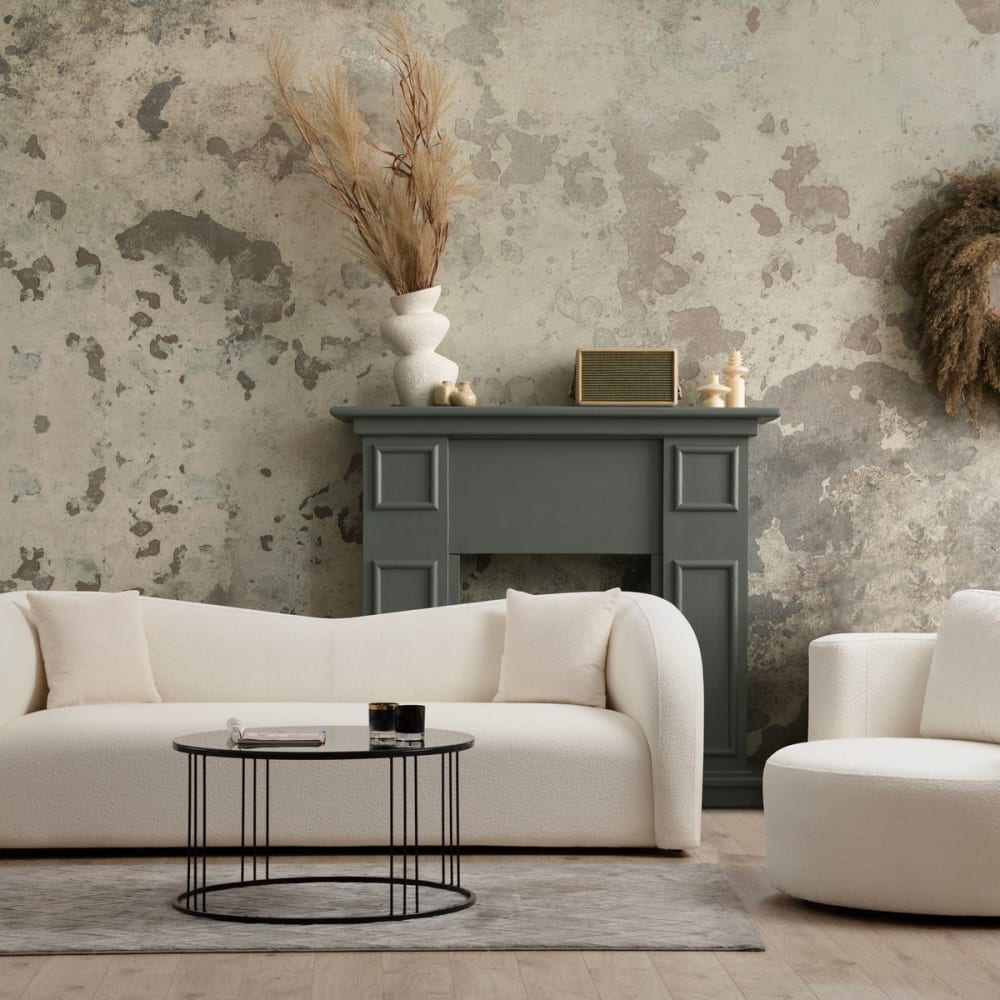 Canapé arrondi 3 places en tissu bouclé beige