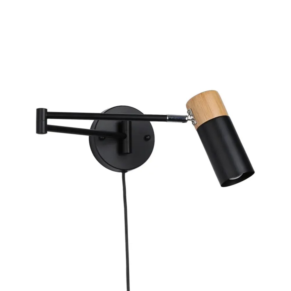 Applique murale bois et métal noir avec prise extensible